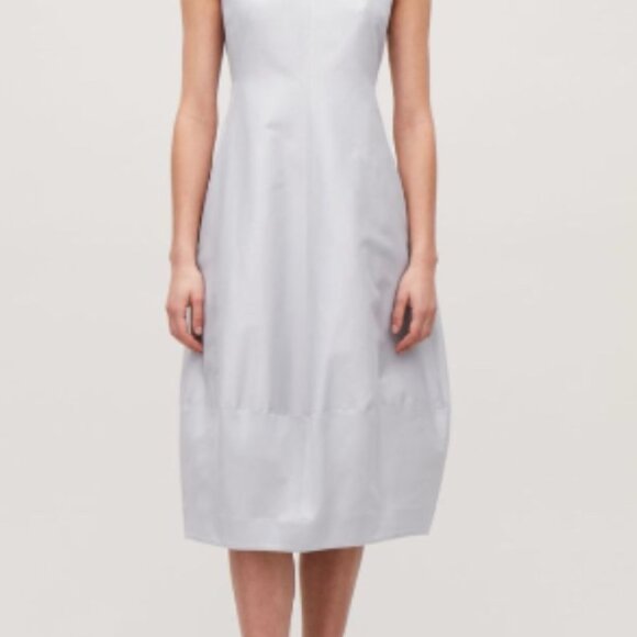 COS cotton silk cocoon midi dress gray Size 4 contemporary classic tailored - Picture 2 of 9